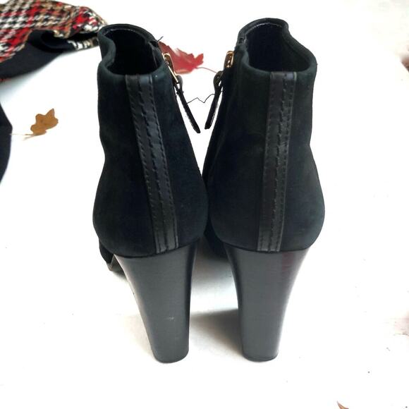 Tory Burch Black Suede Leather Cap-Toe Booties | Parisian Street Style Fall Edit - Picture 6 of 16